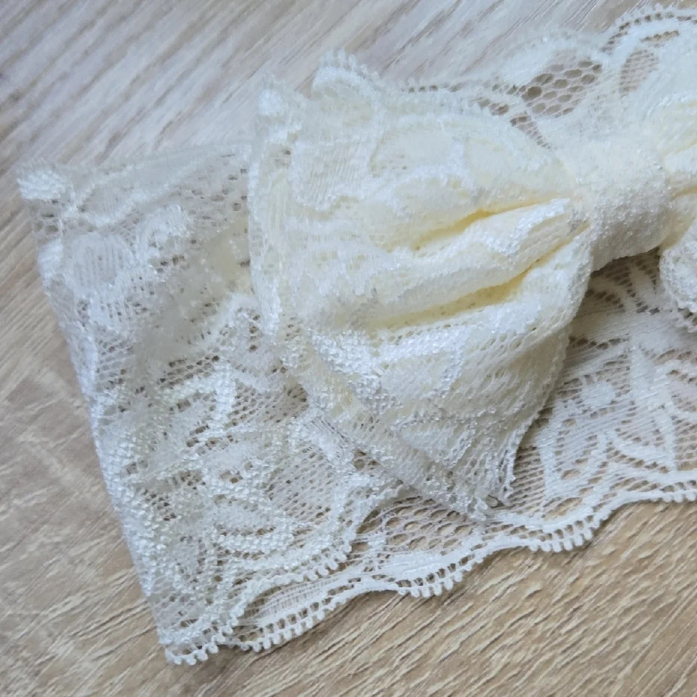 Baby Toddler Girl Lace Bow Headband Elastic Headwrap Stretchy Ivory Hair Band